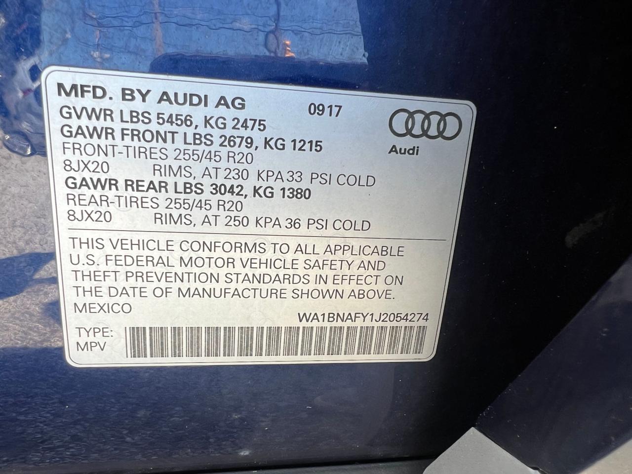 WA1BNAFY1J2054274 2018 Audi Q5 Premium Plus