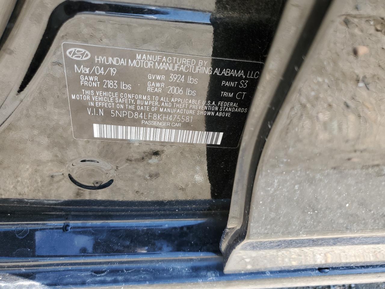 5NPD84LF8KH475581 2019 Hyundai Elantra Sel