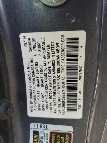 2015 Honda Civic Ex VIN: 2HGFG3B87FH500172 Lot: 52449924