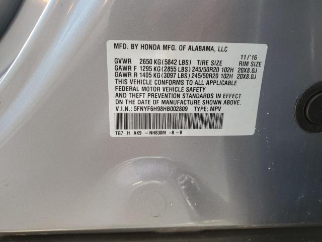 2017 Honda Pilot Touring VIN: 5FNYF6H98HB002809 Lot: 54448654