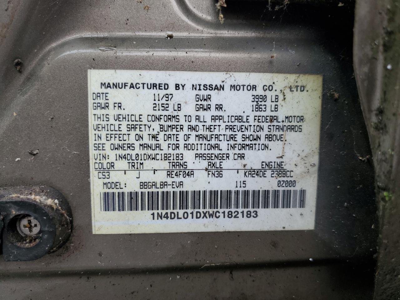 1N4DL01DXWC182183 1998 Nissan Altima Xe