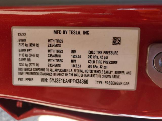 2023 Tesla Model 3 VIN: 5YJ3E1EA4PF434360 Lot: 53746654