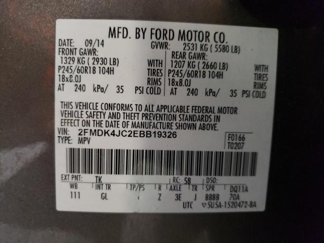 2014 Ford Edge Sel VIN: 2FMDK4JC2EBB19326 Lot: 54264234