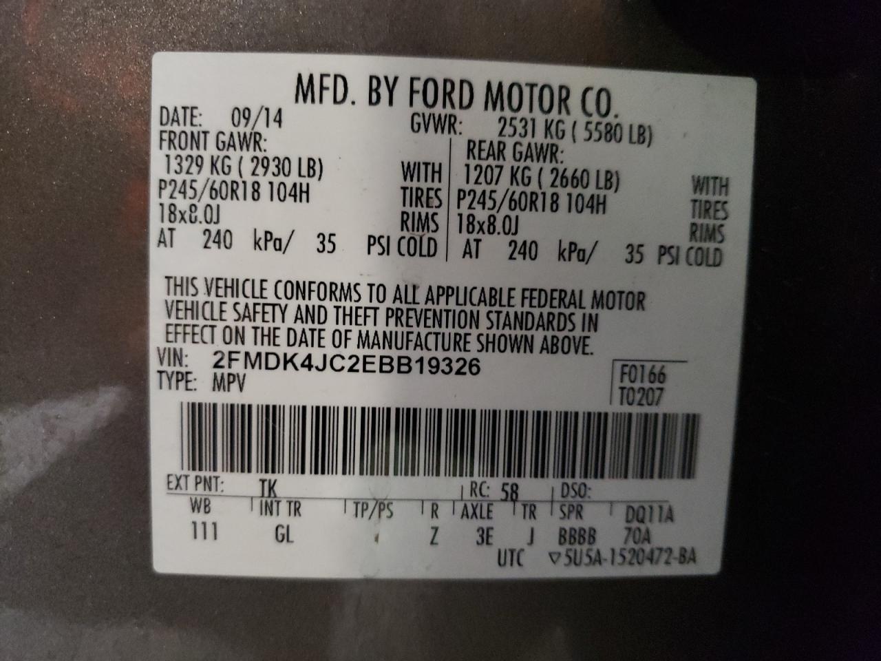 2FMDK4JC2EBB19326 2014 Ford Edge Sel