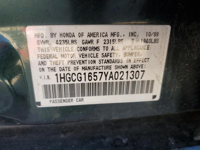 2000 Honda Accord Ex VIN: 1HGCG1657YA021307 Lot: 55877184