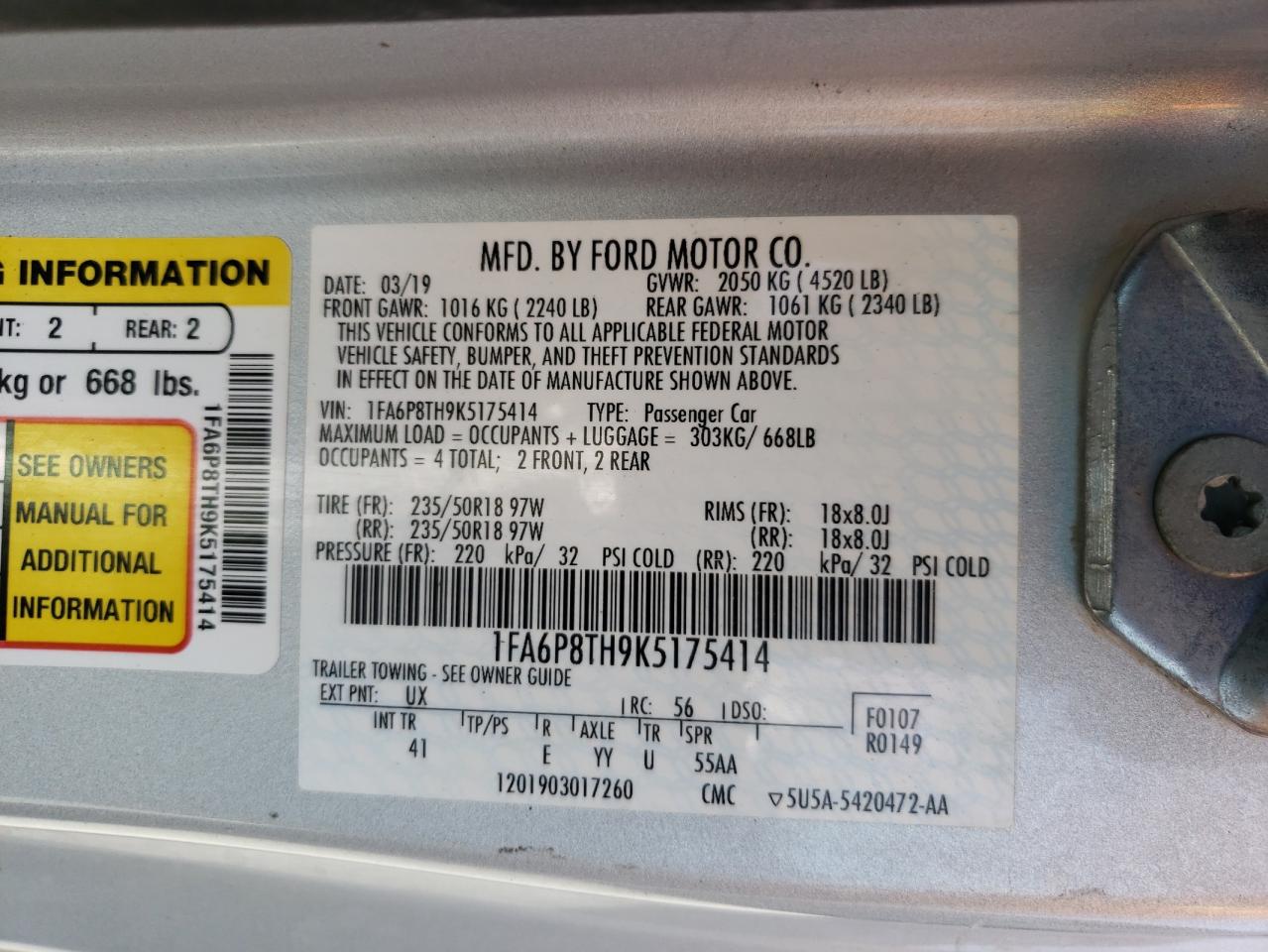 1FA6P8TH9K5175414 2019 Ford Mustang