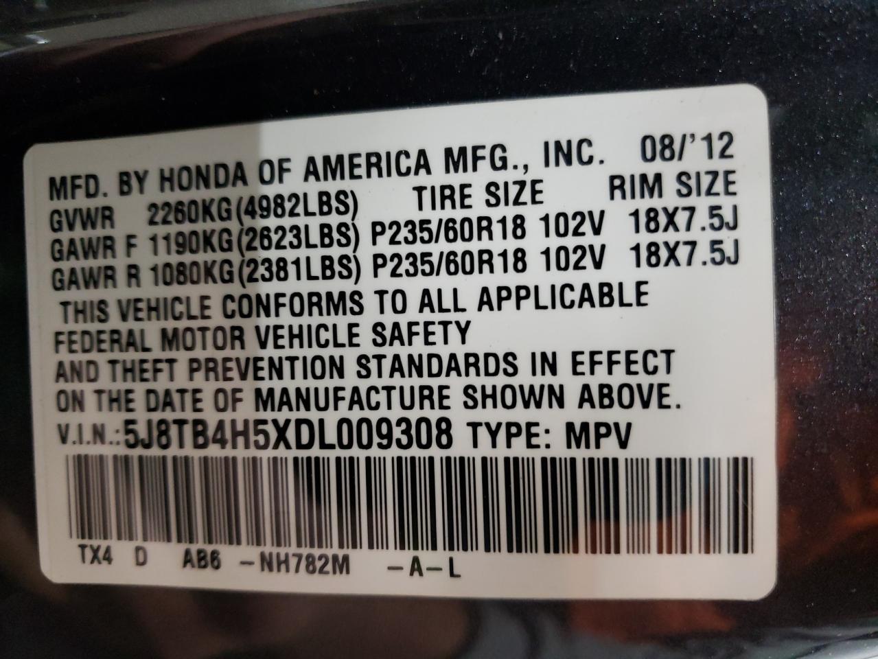 5J8TB4H5XDL009308 2013 Acura Rdx Technology