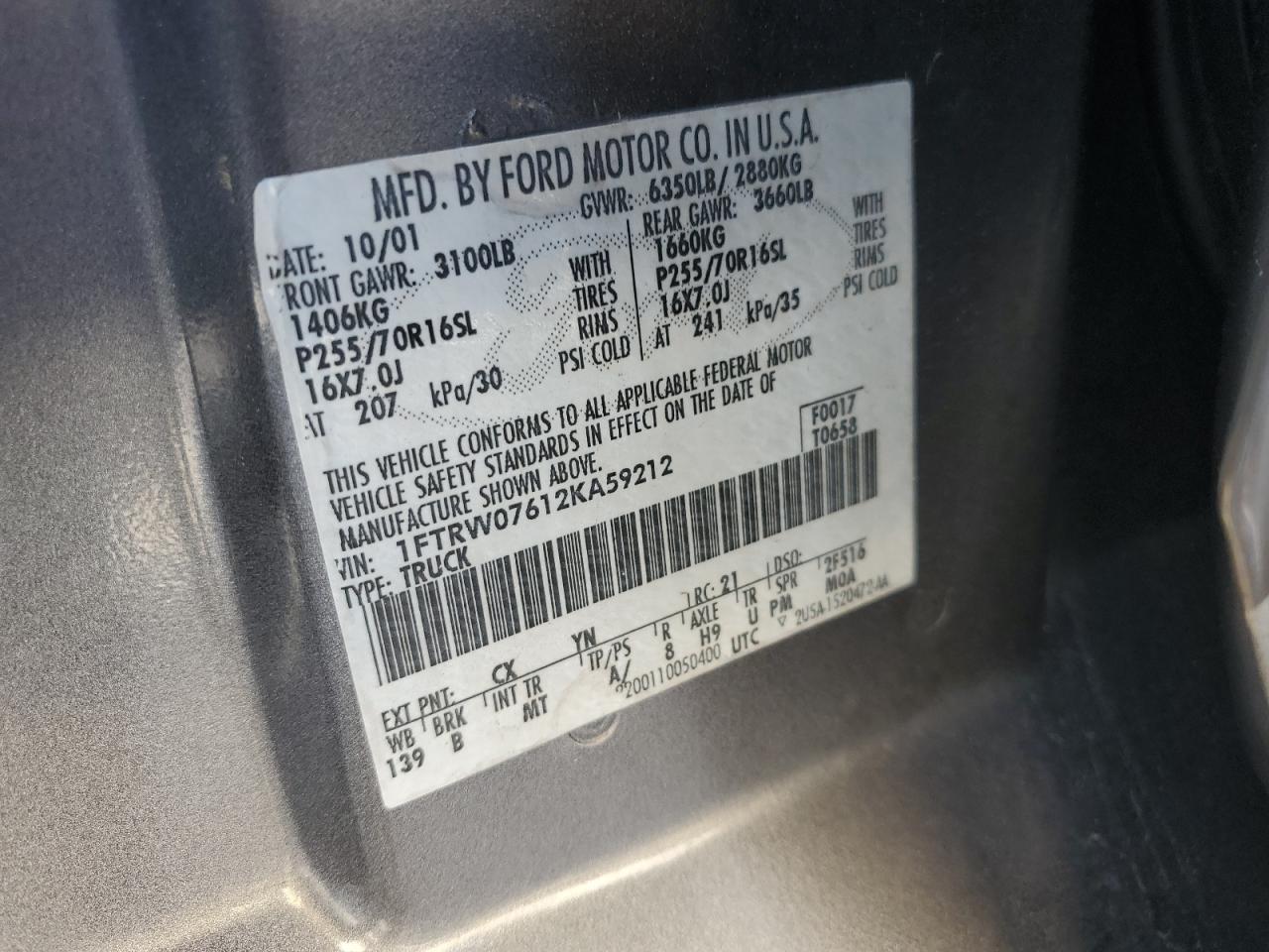1FTRW07612KA59212 2002 Ford F150 Supercrew