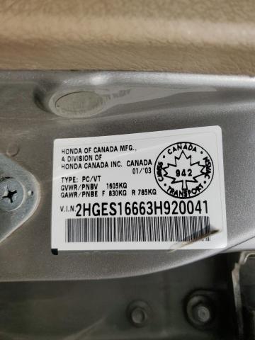 2003 Honda Civic Lx VIN: 2HGES16663H920041 Lot: 56762494