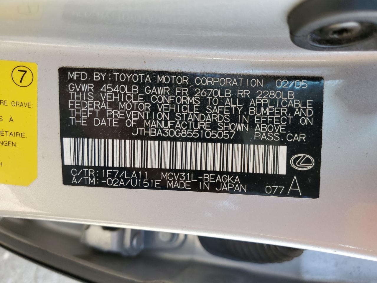 JTHBA30G855105057 2005 Lexus Es 330