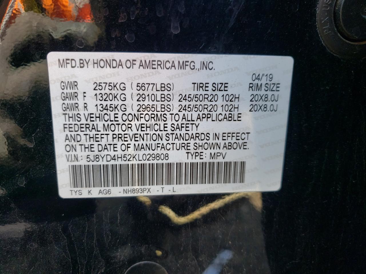 5J8YD4H52KL029808 2019 Acura Mdx Technology