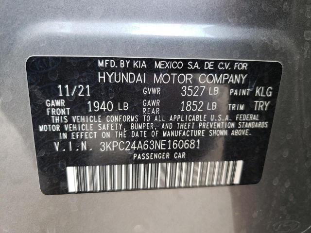 2022 Hyundai Accent Se VIN: 3KPC24A63NE160681 Lot: 55072824