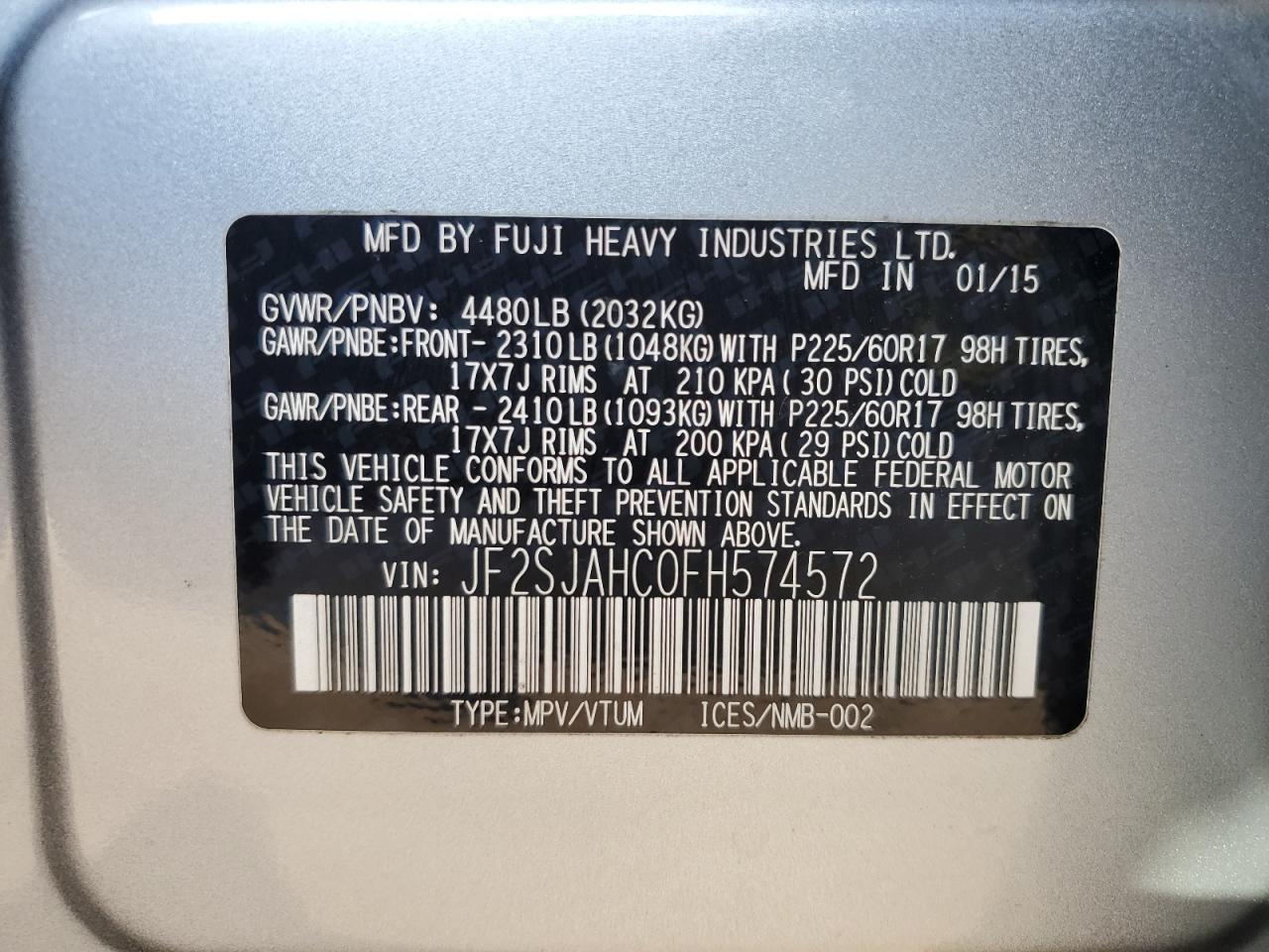 JF2SJAHC0FH574572 2015 Subaru Forester 2.5I Limited