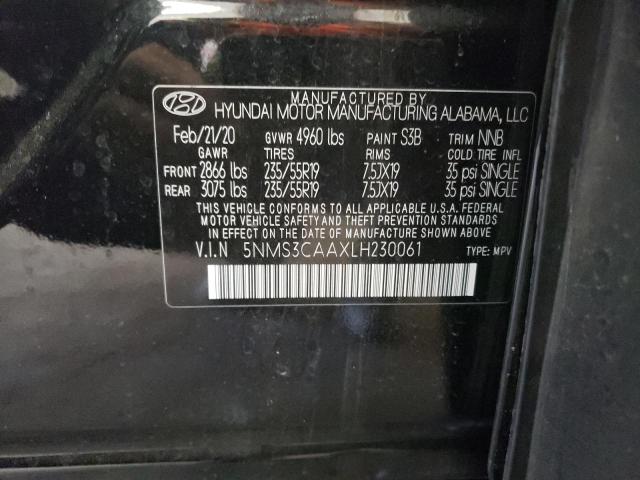 2020 Hyundai Santa Fe Sel VIN: 5NMS3CAAXLH230061 Lot: 54391134