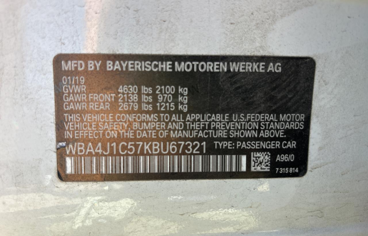 2019 BMW 430I Gran vin: 7WBU67321