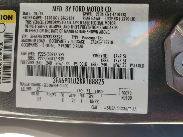 VIN 3FA6P0LU2KR188825 2019 Ford Fusion, SE no.13