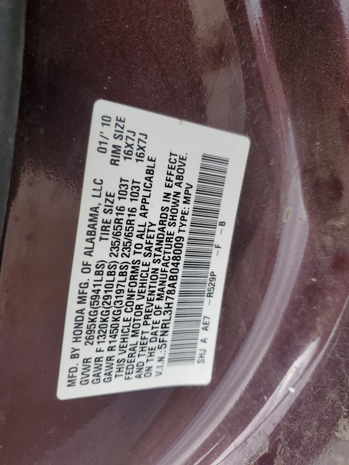 5FNRL3H78AB048009 2010 Honda Odyssey Exl