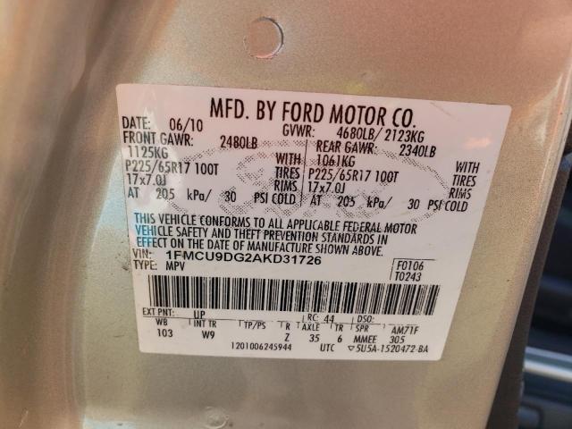 2010 Ford Escape Xlt VIN: 1FMCU9DG2AKD31726 Lot: 54623464