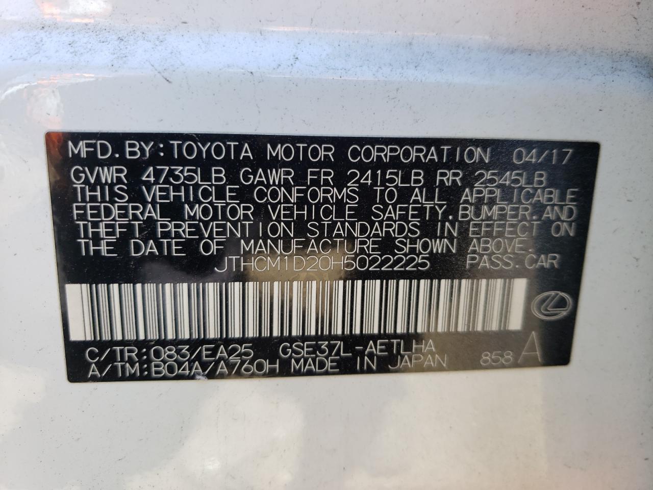 JTHCM1D20H5022225 2017 Lexus Is 300