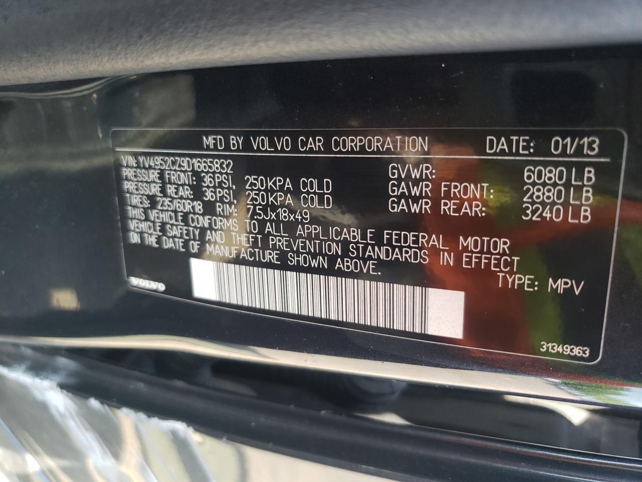 YV4952CZ9D1665832 2013 Volvo Xc90 3.2