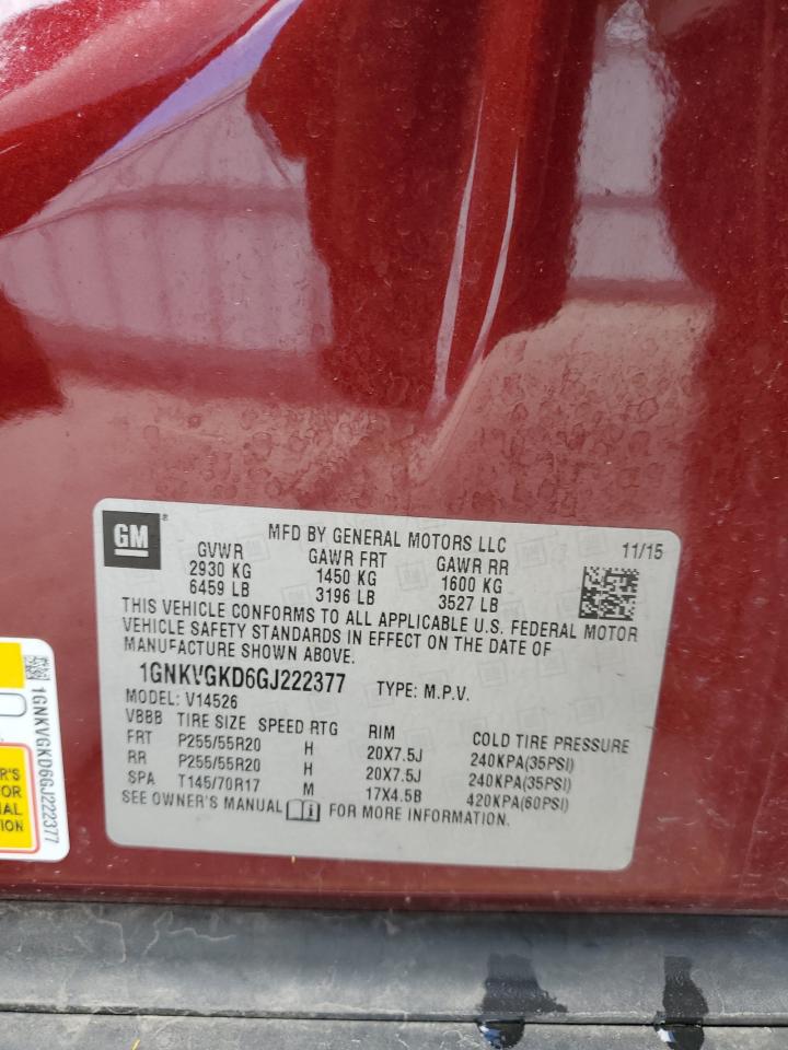 1GNKVGKD6GJ222377 2016 Chevrolet Traverse Lt