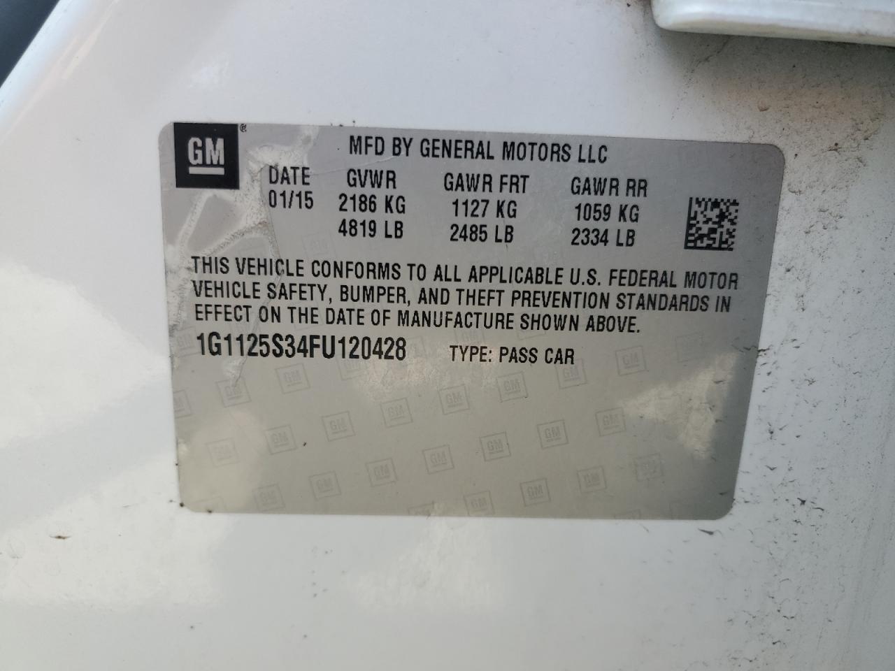 1G1125S34FU120428 2015 Chevrolet Impala Lt