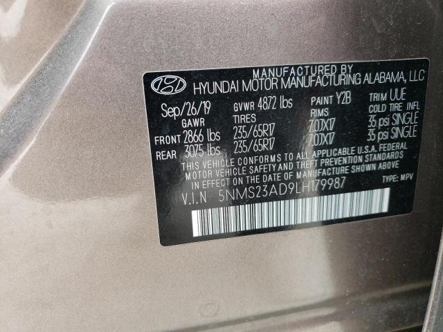 2020 Hyundai Santa Fe Se VIN: 5NMS23AD9LH179987 Lot: 53771724