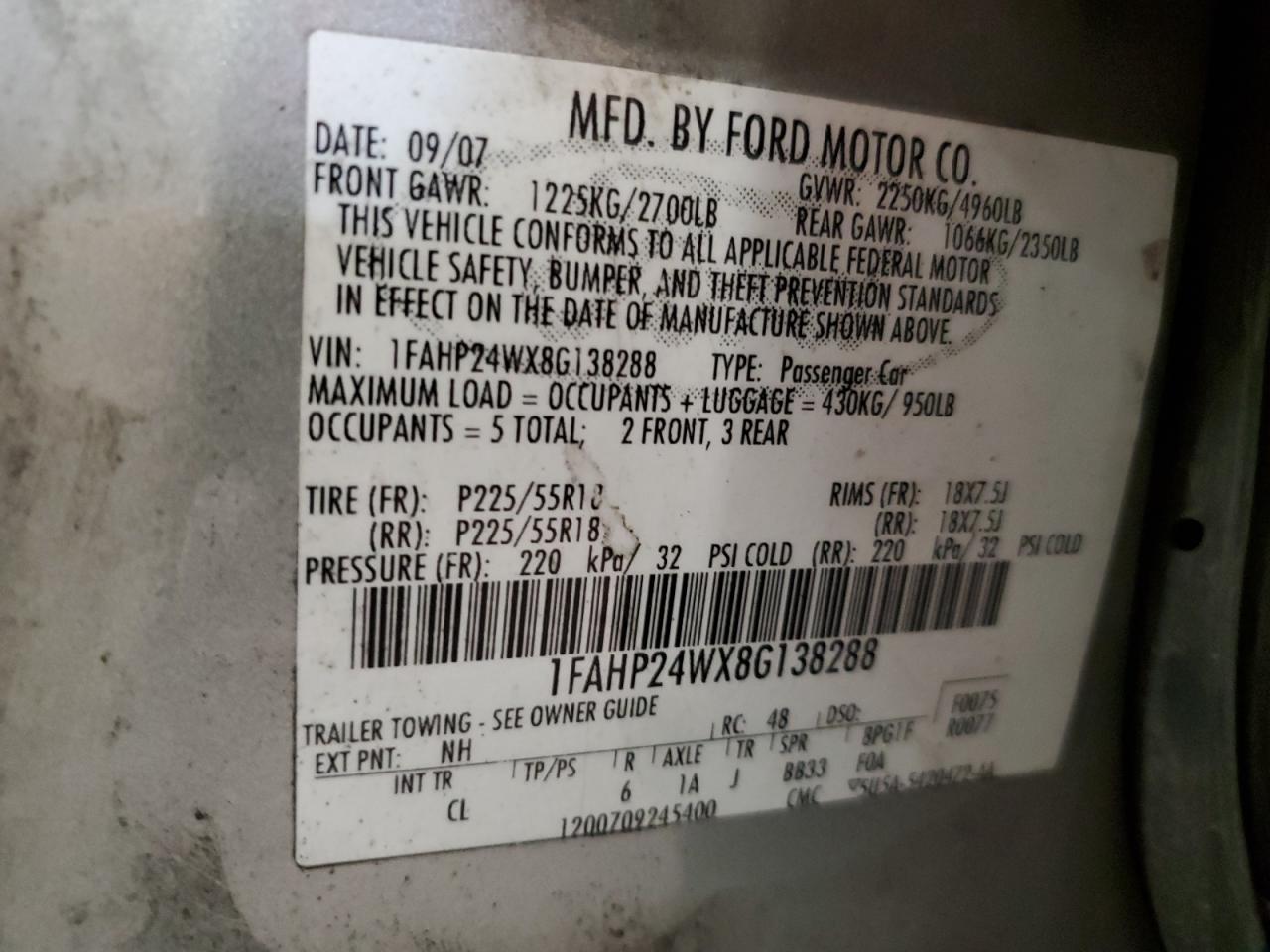 1FAHP24WX8G138288 2008 Ford Taurus Sel