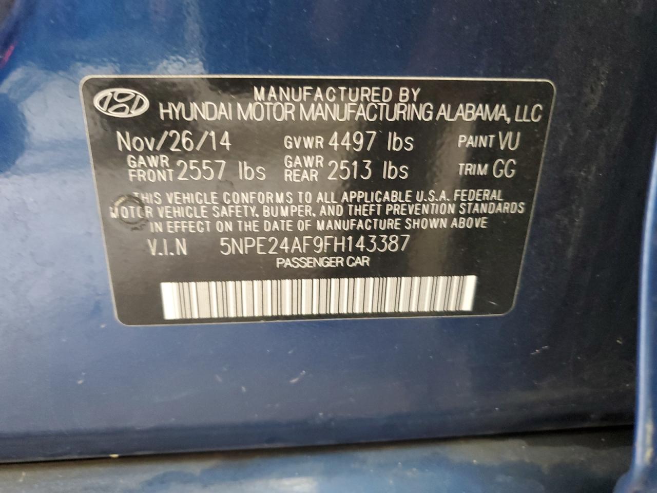 5NPE24AF9FH143387 2015 Hyundai Sonata Se