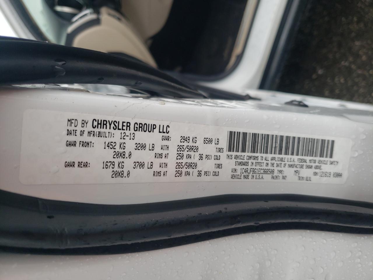 1C4RJFBG1EC366508 2014 Jeep Grand Cherokee Limited