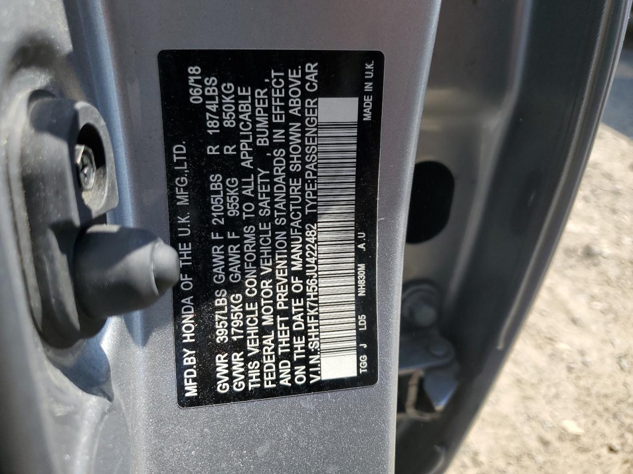 SHHFK7H56JU422482 2018 Honda Civic Ex