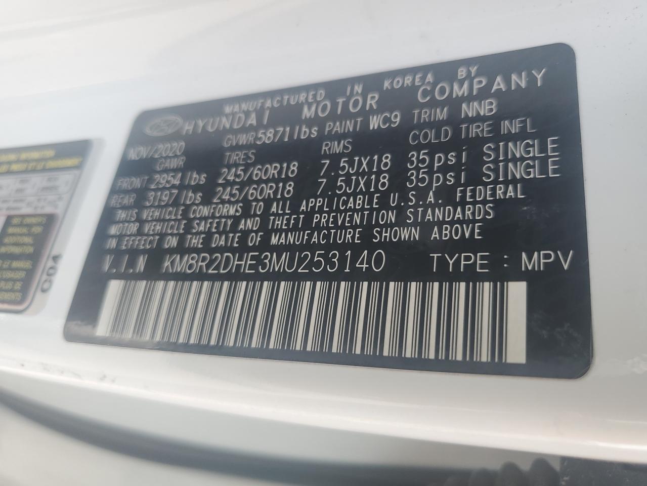 KM8R2DHE3MU253140 2021 Hyundai Palisade Sel