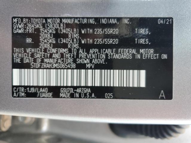 2021 Toyota Highlander Platinum VIN: 5TDFZRAH3MS065498 Lot: 53666454