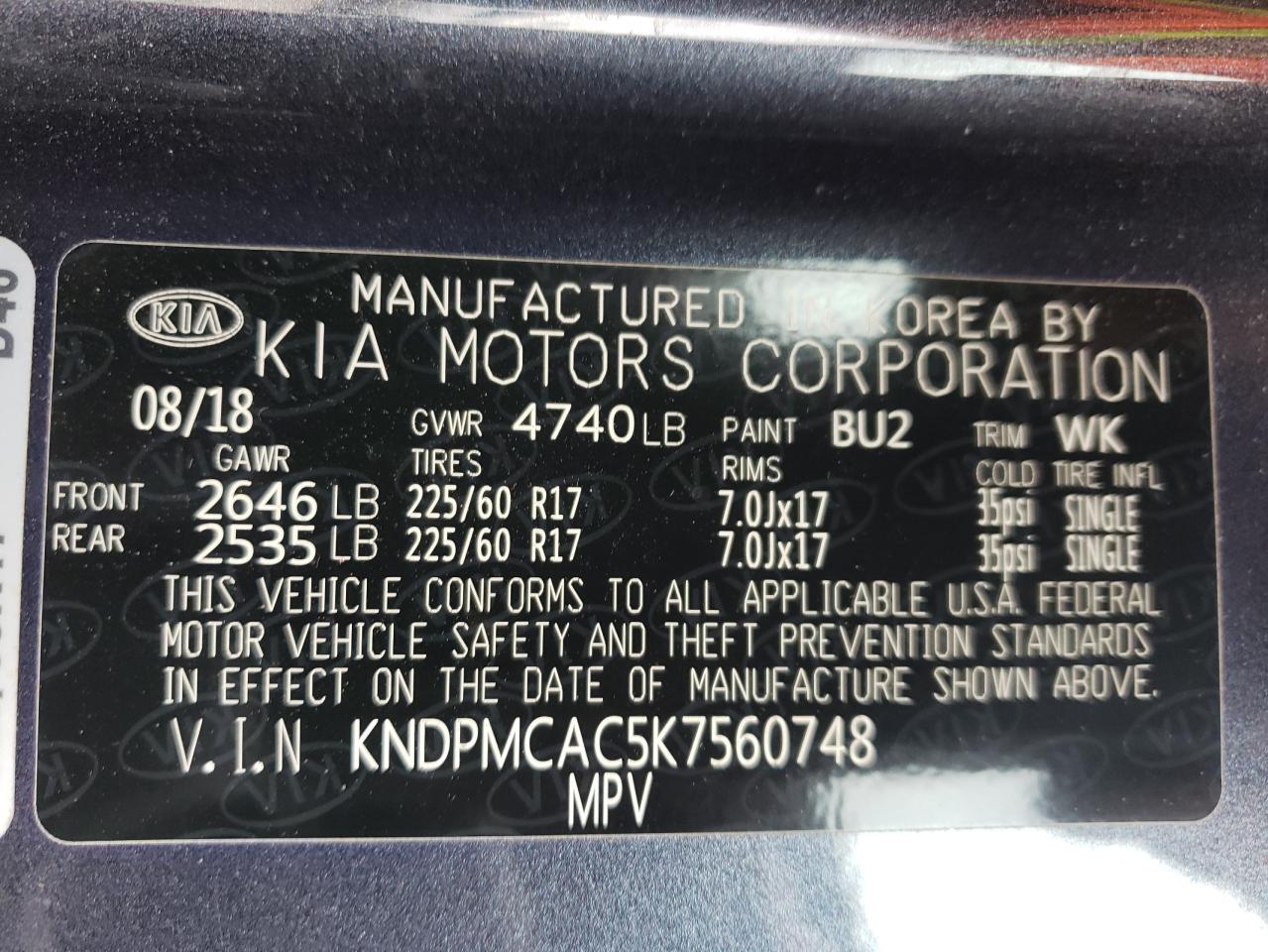 KNDPMCAC5K7560748 2019 Kia Sportage Lx