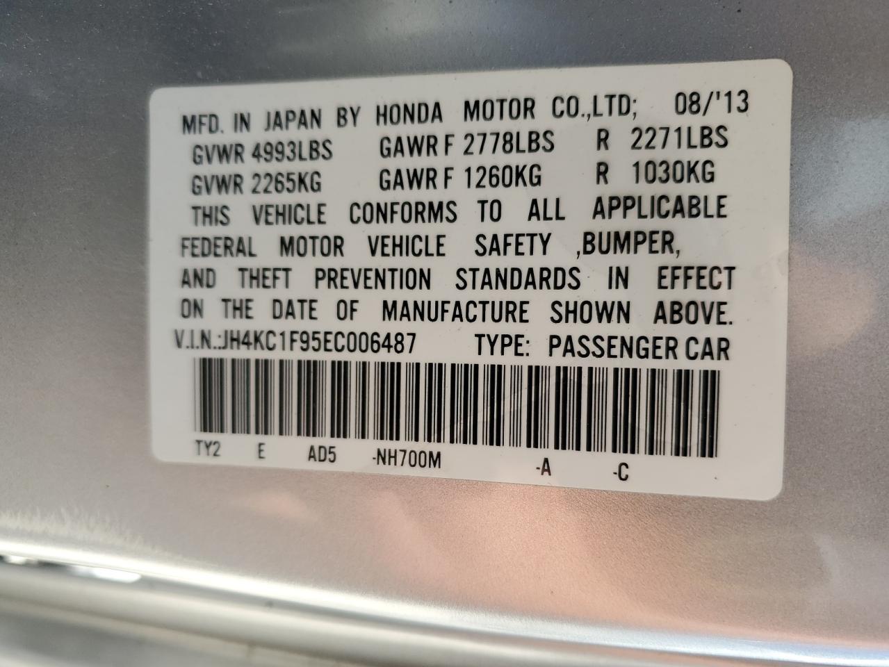 JH4KC1F95EC006487 2014 Acura Rlx Advance