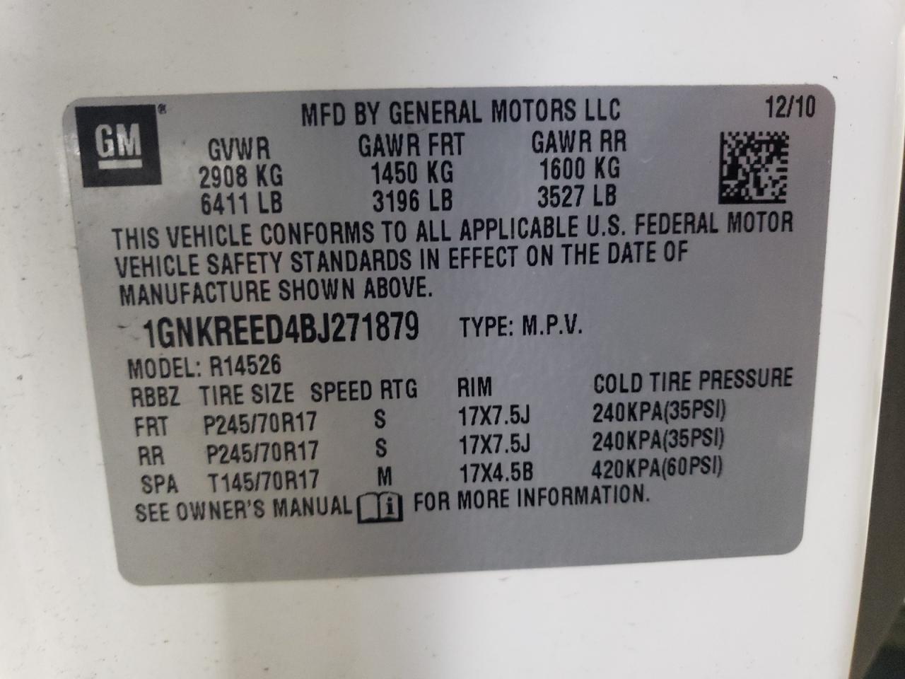 1GNKREED4BJ271879 2011 Chevrolet Traverse Ls