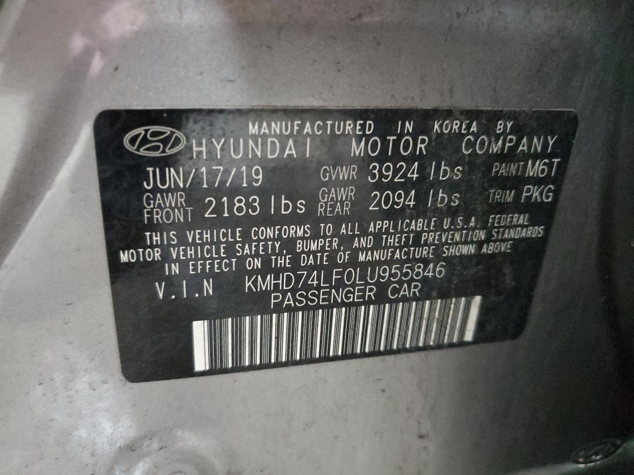 KMHD74LF0LU955846 2020 Hyundai Elantra Se