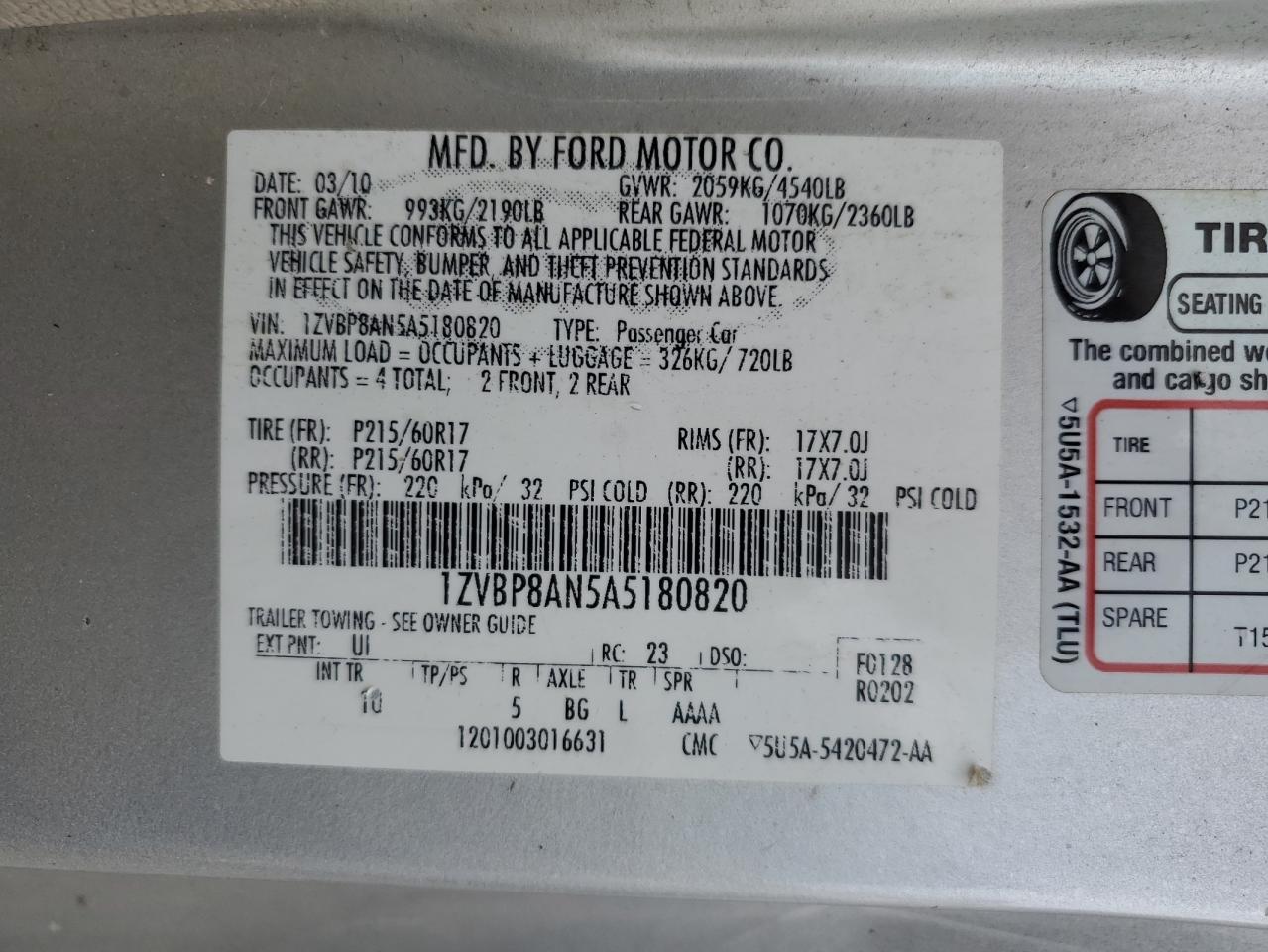 1ZVBP8AN5A5180820 2010 Ford Mustang