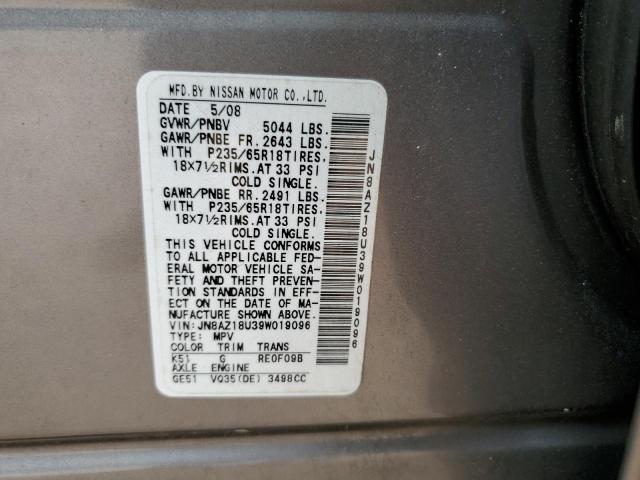 2009 Nissan Murano S VIN: JN8AZ18U39W019096 Lot: 55182624