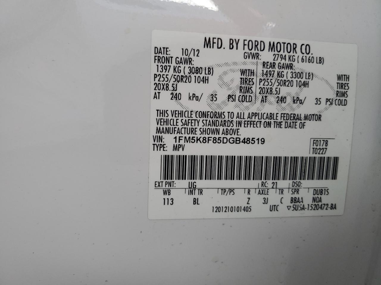 1FM5K8F85DGB48519 2013 Ford Explorer Limited