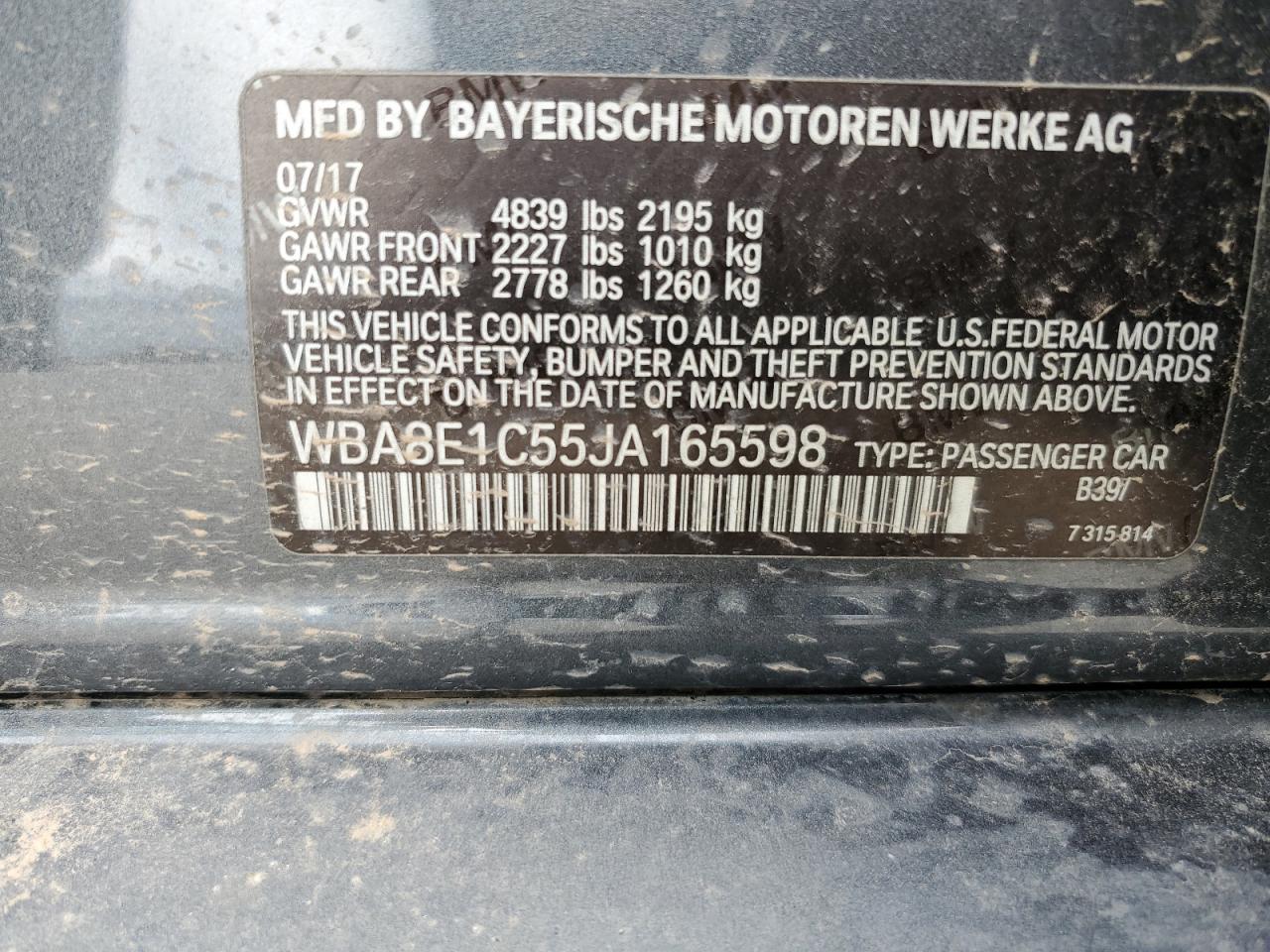 2018 BMW 330E vin: WBA8E1C55JA165598