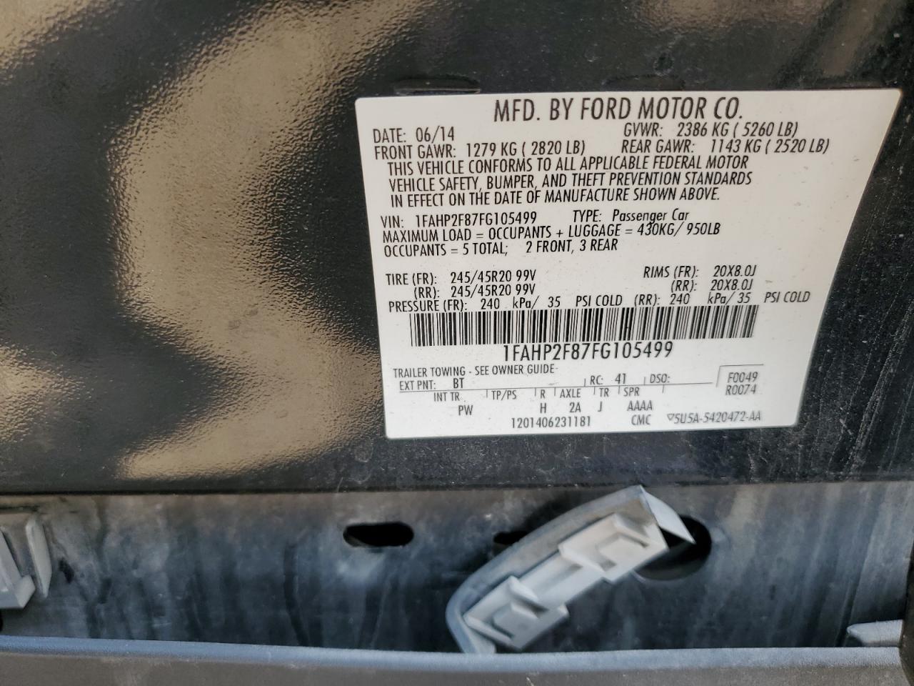 1FAHP2F87FG105499 2015 Ford Taurus Limited