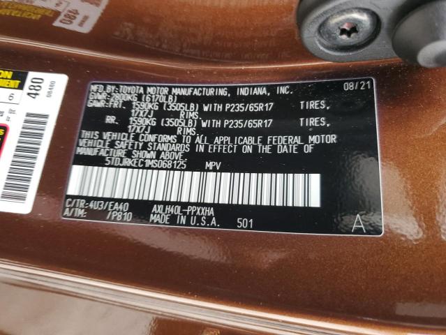 2021 Toyota Sienna Xle VIN: 5TDJRKEC1MS068125 Lot: 53857654