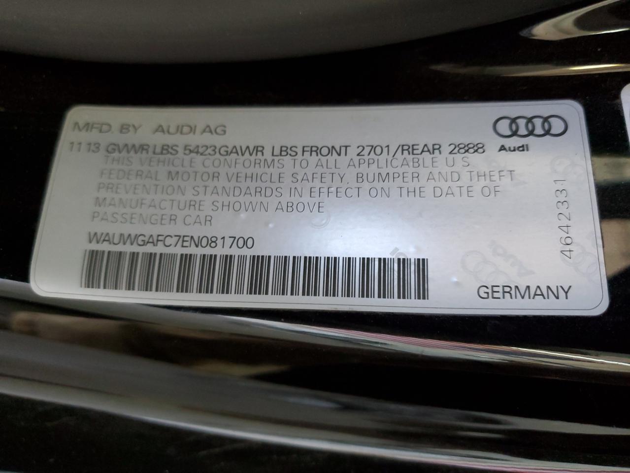 WAUWGAFC7EN081700 2014 Audi A7 Premium Plus