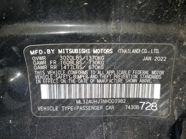 2022 Mitsubishi Mirage Es VIN: ML32AUHJ3NH003982 Lot: 55850864