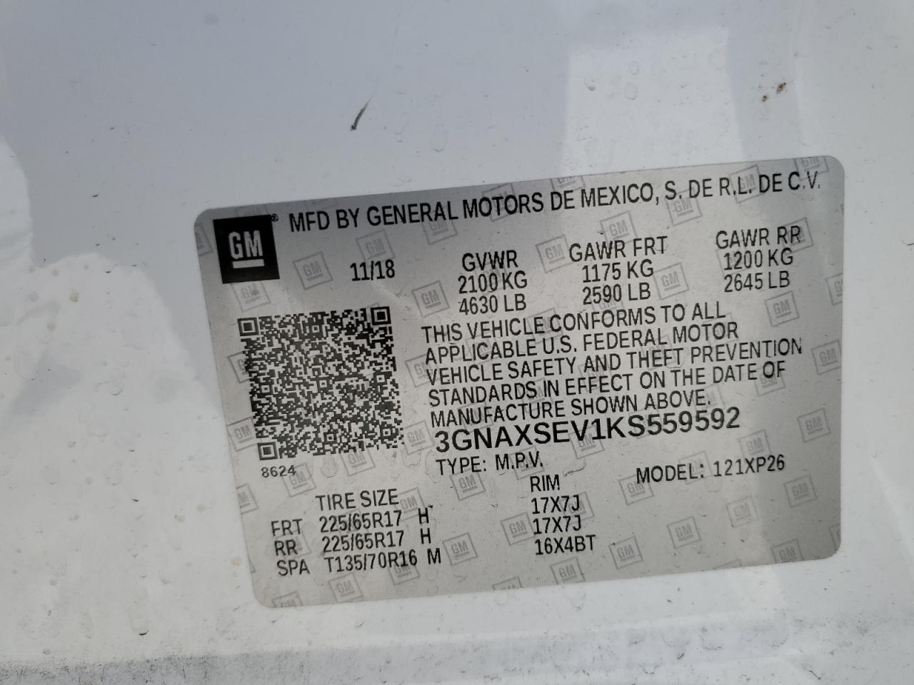 3GNAXSEV1KS559592 2019 Chevrolet Equinox Ls