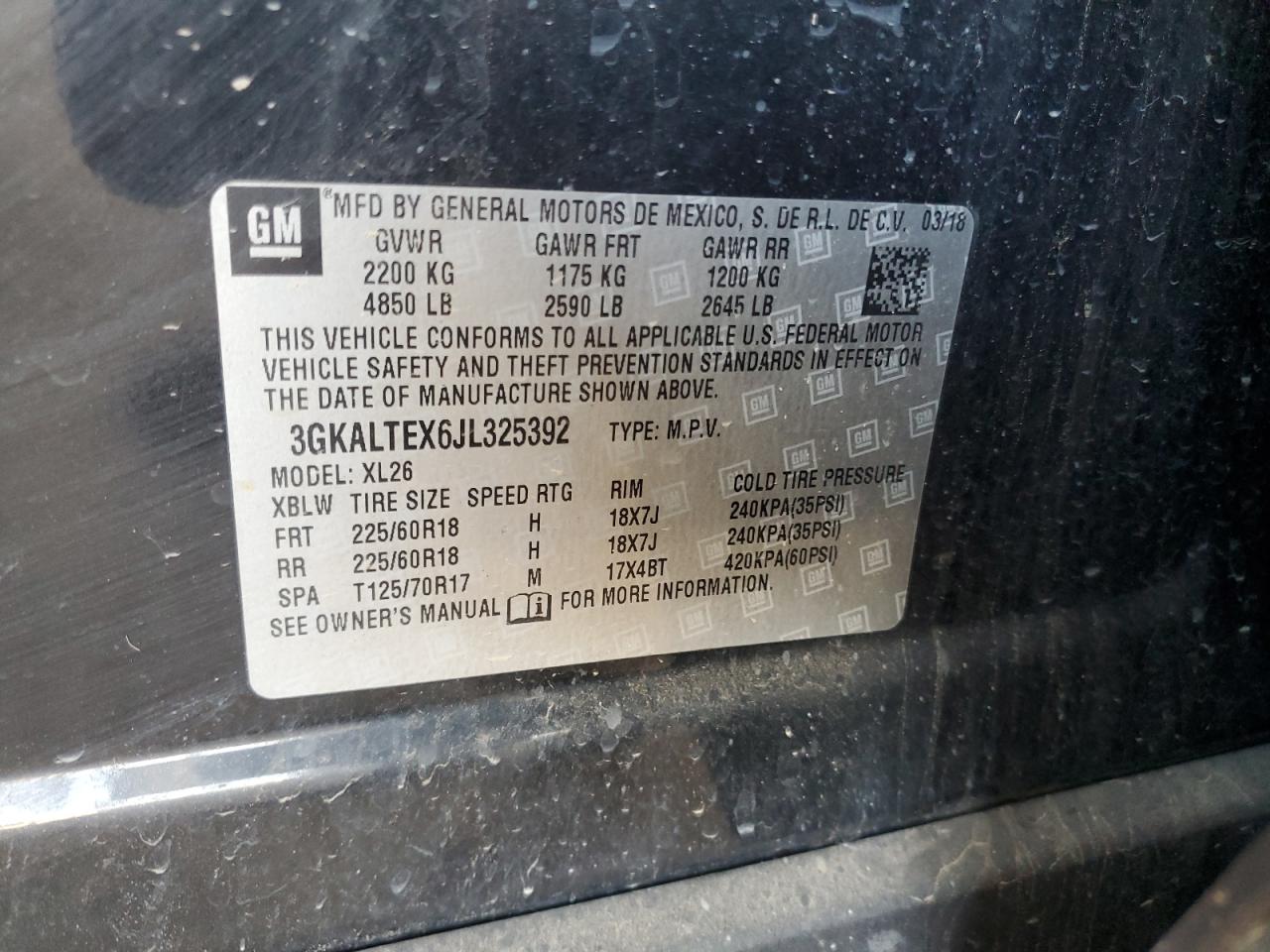 3GKALTEX6JL325392 2018 GMC Terrain Sle