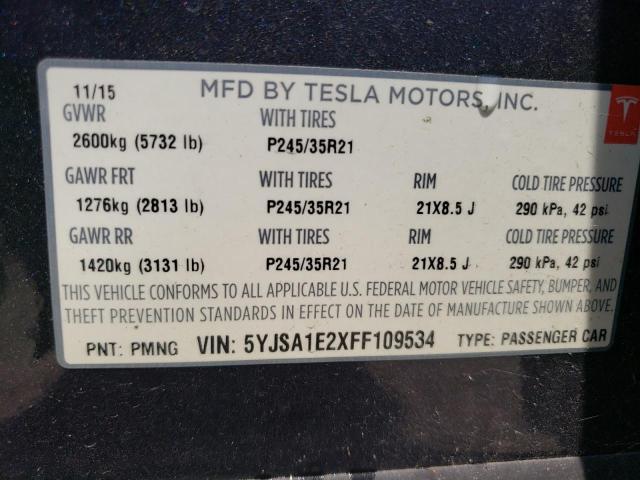 2015 Tesla Model S VIN: 5YJSA1E2XFF109534 Lot: 54586684