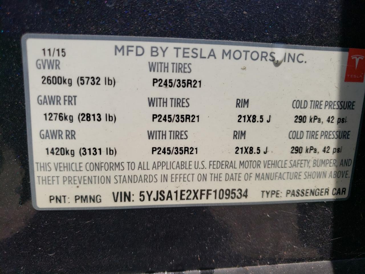 5YJSA1E2XFF109534 2015 Tesla Model S