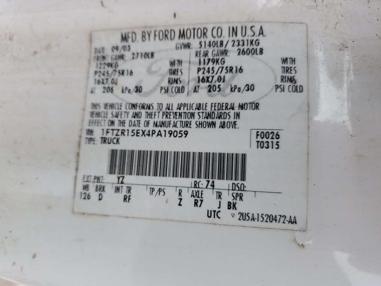 1FTZR15EX4PA19059 2004 Ford Ranger Super Cab